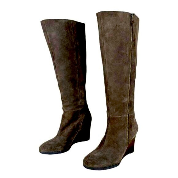 Franco Sarto Watch Knee High Wedge Taupe Suede Boots. Size 9M - Picture 1 of 14